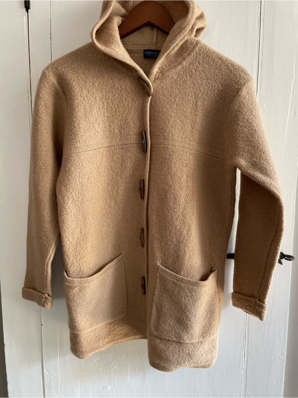 Vintage Pure 100% Wool Toggle Closure Hooded Coat in Camel Made In Australia M